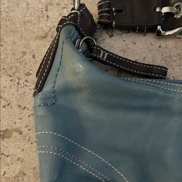 Coach Light Blue Leather small Hobo Bag with brown accents - Picture 4 of 8